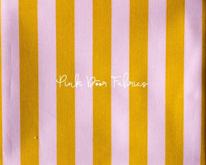 Cotton quilting fabric pattern called 'Tent Stripe in Marigold'. Part of the 'True Colors' fabric collection. Designed by Tula Pink for fabric company Free Spirit Fabrics. SKU: PWTP069.MARIGOLD. 44-45 inch width.