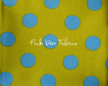 Cotton quilting fabric pattern called 'Pom Poms in Myrtle'. Part of the 'True Colors' fabric collection. Designed by Tula Pink for fabric company Free Spirit Fabrics. SKU: PWTP118.MYRTLE. 44-45 inch width.