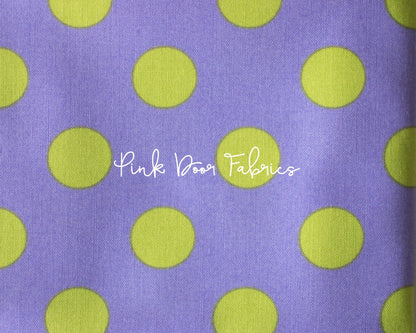 Cotton quilting fabric pattern called 'Pom Poms in Orchid'. Part of the 'True Colors' fabric collection. Designed by Tula Pink for fabric company Free Spirit Fabrics. SKU: PWTP118.ORCHID. 44-45 inch width.