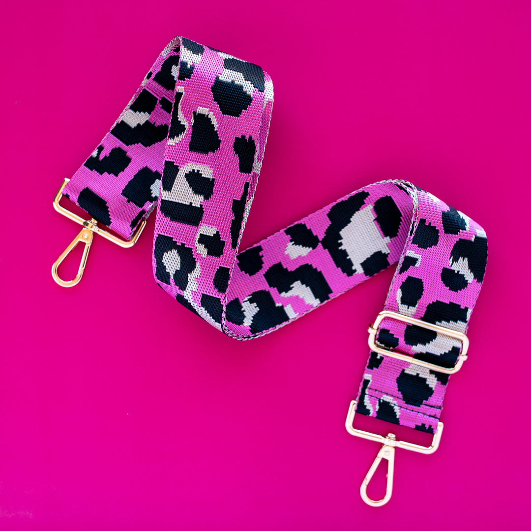 Animal Print Bag Strap - 2" Wide - Dark Pink - LEOPSTRAP_DKPINK