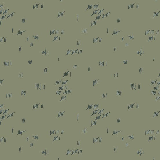 Cotton quilting fabric pattern called 'Tally in Murk'. Part of the 'Fabrics from the Basement' fabric collection. Designed by Giucy Giuce for fabric company Andover Fabrics. SKU: A-461-C. 44-45 inch width.