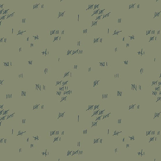 Cotton quilting fabric pattern called 'Tally in Murk'. Part of the 'Fabrics from the Basement' fabric collection. Designed by Giucy Giuce for fabric company Andover Fabrics. SKU: A-461-C. 44-45 inch width.