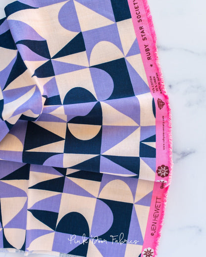 Linen quilting fabric pattern called 'Building Blocks in Navy Cotton Linen'. Part of the 'Floradora' fabric collection. Designed by Jen Hewett for the Moda Fabrics fabric company. SKU: RS6030-14L. 44-45 inch width.