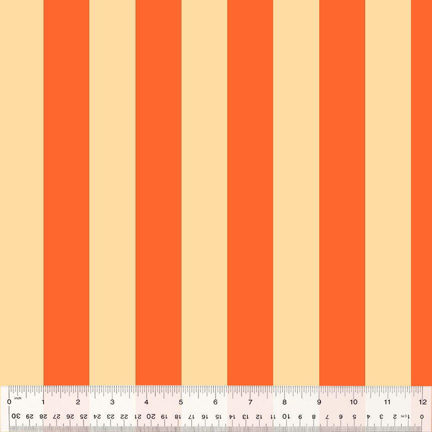 Cotton quilting fabric pattern called 'Broadstripe in Peach'. Part of the 'Forestburgh' fabric collection. Designed by Heather Ross for fabric company Windham Fabrics. SKU: 53850-2. 44-45 inch width.