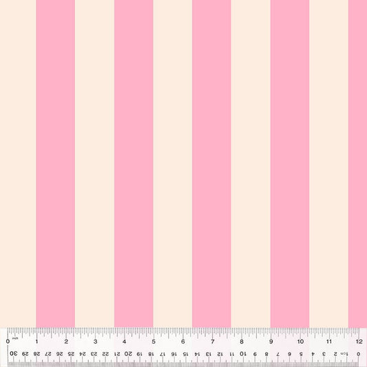 Cotton quilting fabric pattern called 'Broadstripe in Pink'. Part of the 'Forestburgh' fabric collection. Designed by Heather Ross for fabric company Windham Fabrics. SKU: 53850-19. 44-45 inch width.