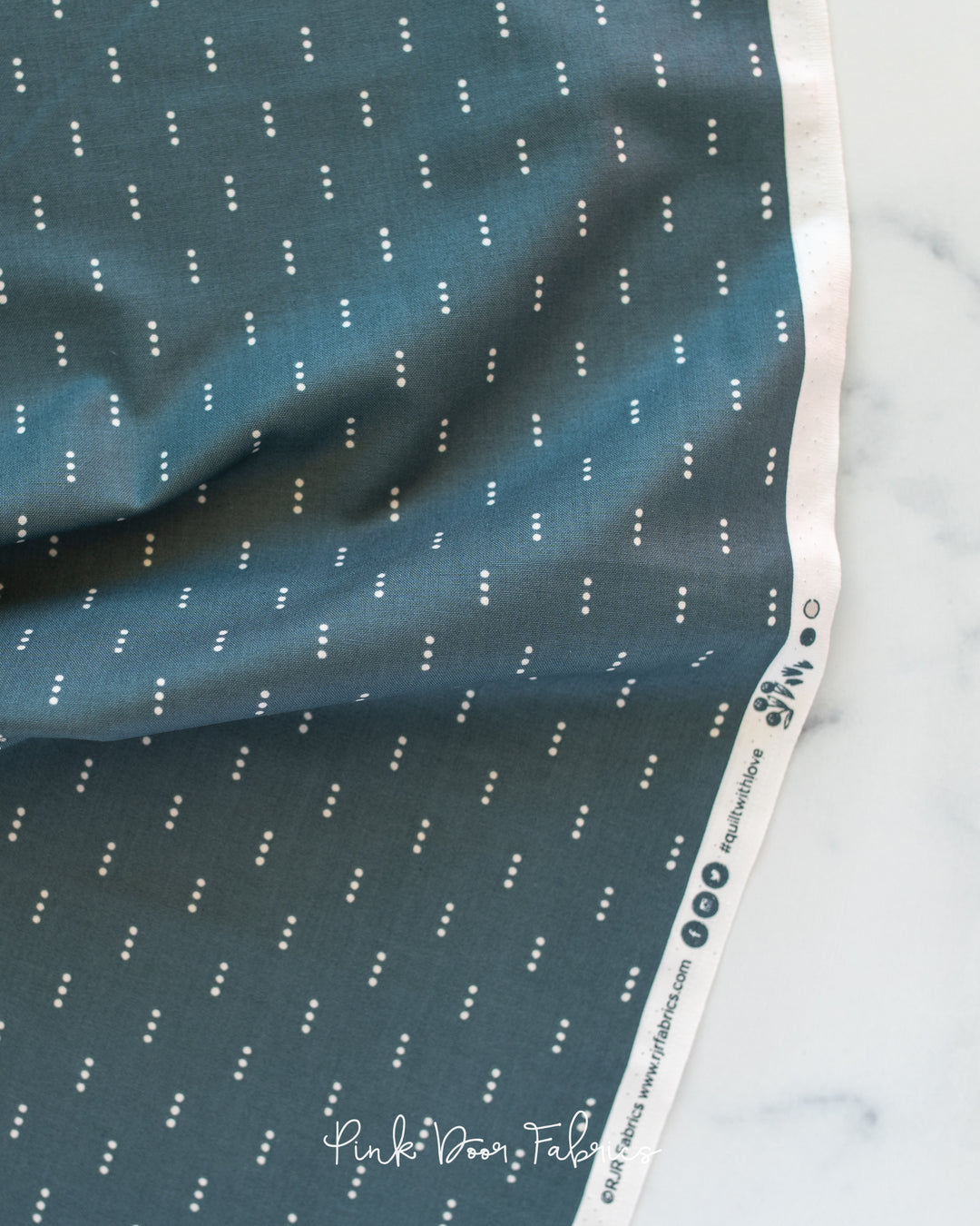 Cotton quilting fabric pattern called 'Three Dots in Slate'. Part of the 'Get Out and Explore' fabric collection. Designed by Mint Tulip for fabric company Cotton + Steel. SKU: MT103-SL1. 44-45 inch width.