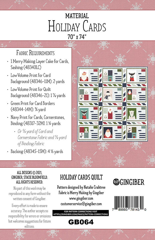 Holiday Cards - Quilt Pattern - Gingiber for Moda Fabrics - GB 064