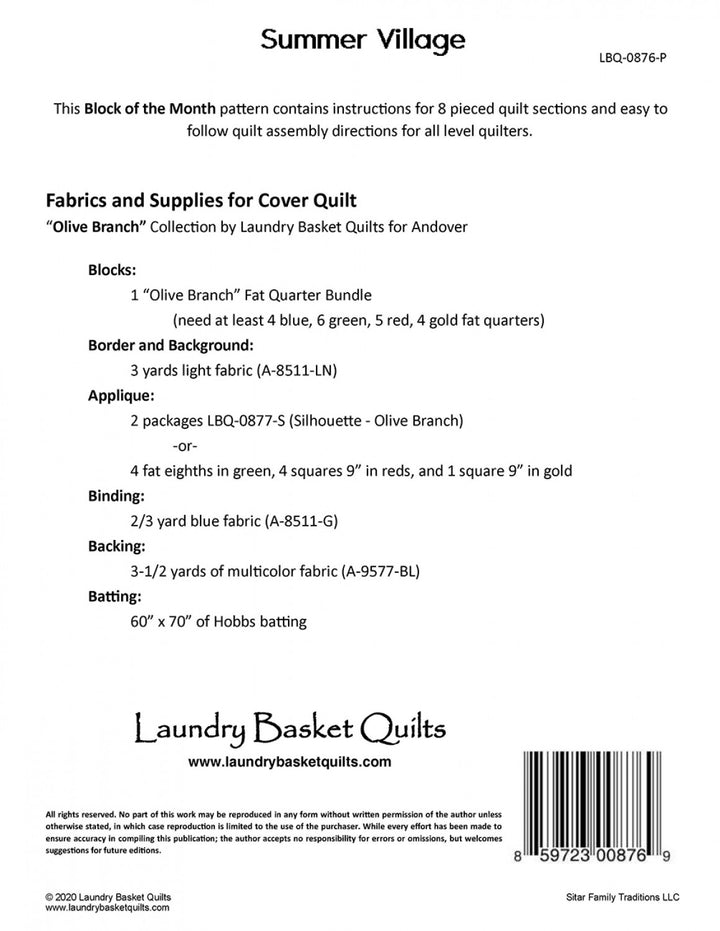 Summer Village - Paper Pattern - Laundry Basket Quilts - LBQ-0876-P