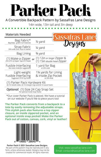 Sassafras Lane - Parker Pack - Bag Pattern - SASSLN 0079