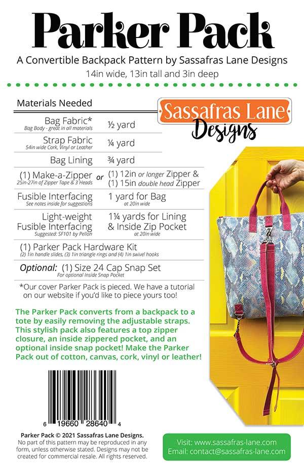 Sassafras Lane - Parker Pack - Bag Pattern - SASSLN 0079