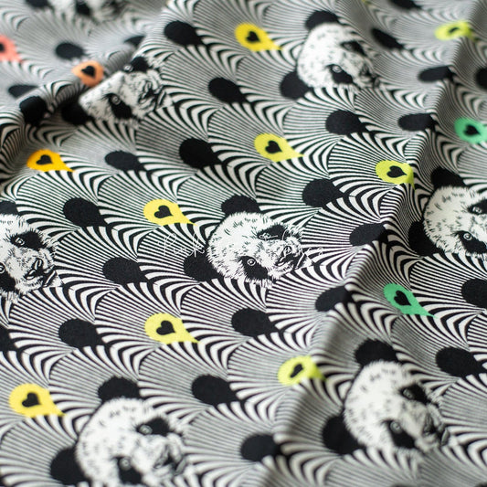 Cotton quilting fabric pattern called 'Pandemonium in Ink'. Part of the 'Linework' fabric collection. Designed by Tula Pink for fabric company Free Spirit Fabrics. SKU: PWTP153.INK. 44-45 inch width.