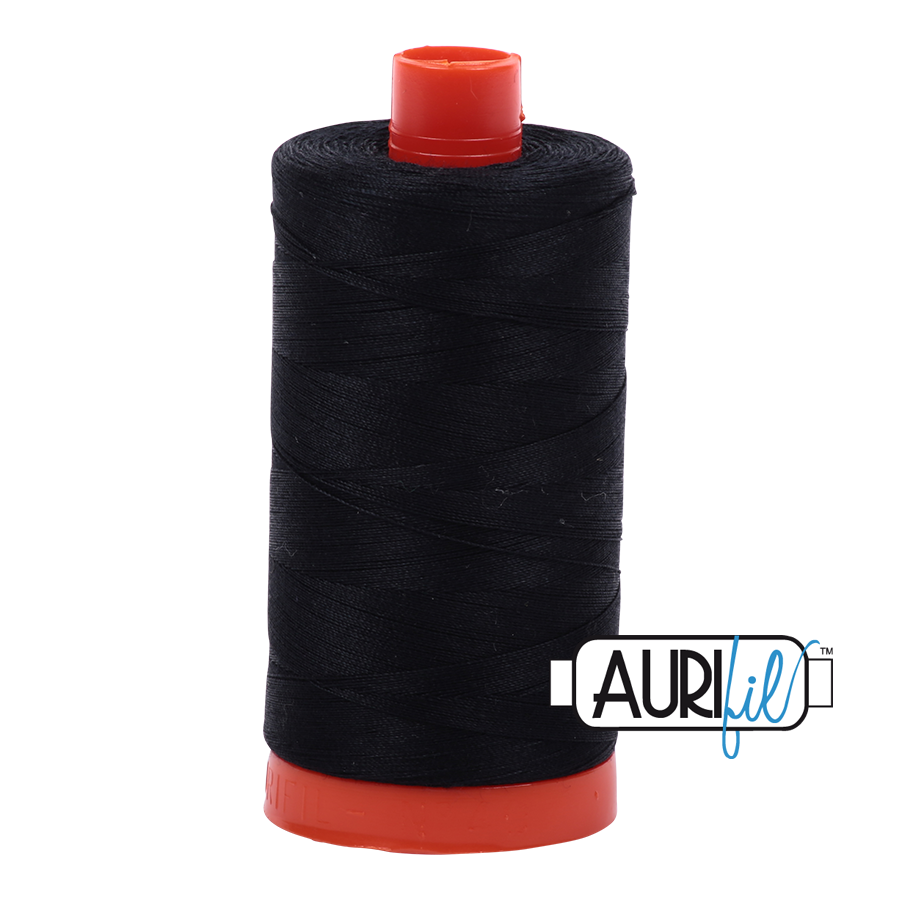 Aurifil Cotton Mako Thread - 50wt - 1300m Spool - Black - MK50SC6 2692