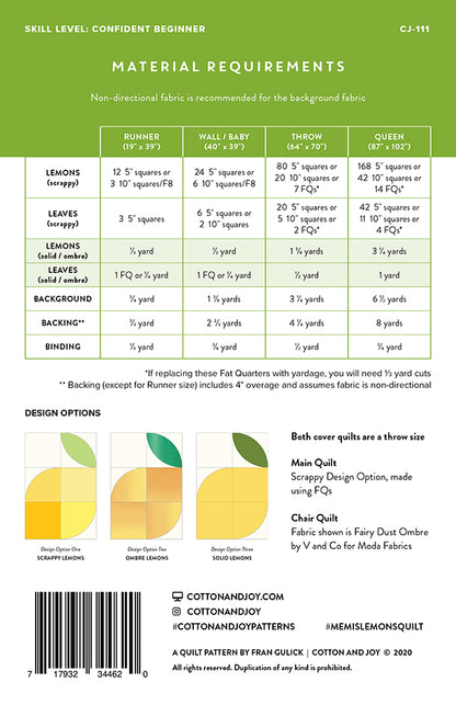 Cotton and Joy - Memi's Lemons - Paper Pattern - CJ 111