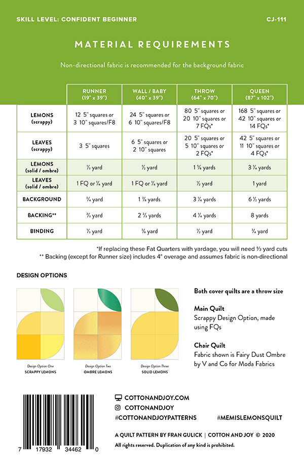 Cotton and Joy - Memi's Lemons - Paper Pattern - CJ 111