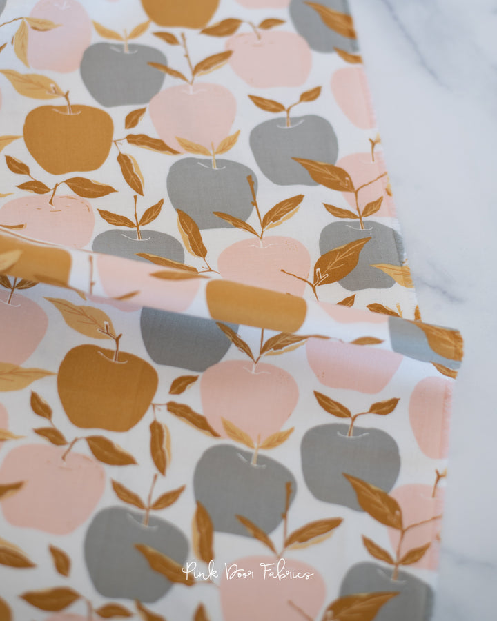 Cotton quilting fabric pattern called 'Enchanted Apple in Mist Multi'. Part of the 'Midnight in the Garden' fabric collection. Designed by Fancy That Design House & Co. for fabric company Moda Fabrics. SKU: 43121 21. 44-45 inch width.
