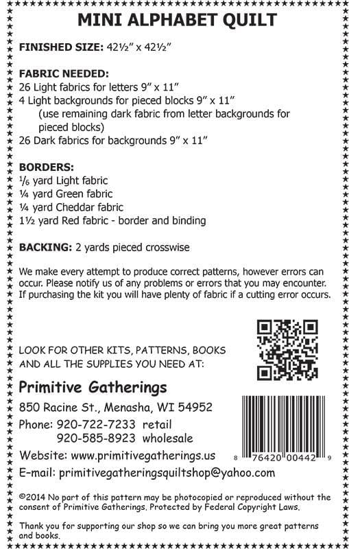 Mini Alphabet - Paper Pattern - Primitive Gatherings - PRI 442