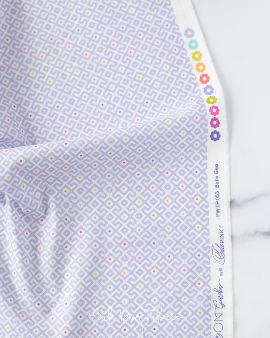 Cotton quilting fabric pattern called 'Baby Geo in Dusk'. Part of the 'Moon Garden' fabric collection. Designed by Tula Pink for fabric company Free Spirit Fabrics. SKU: PWTP053.DUSK. 44-45 inch width.
