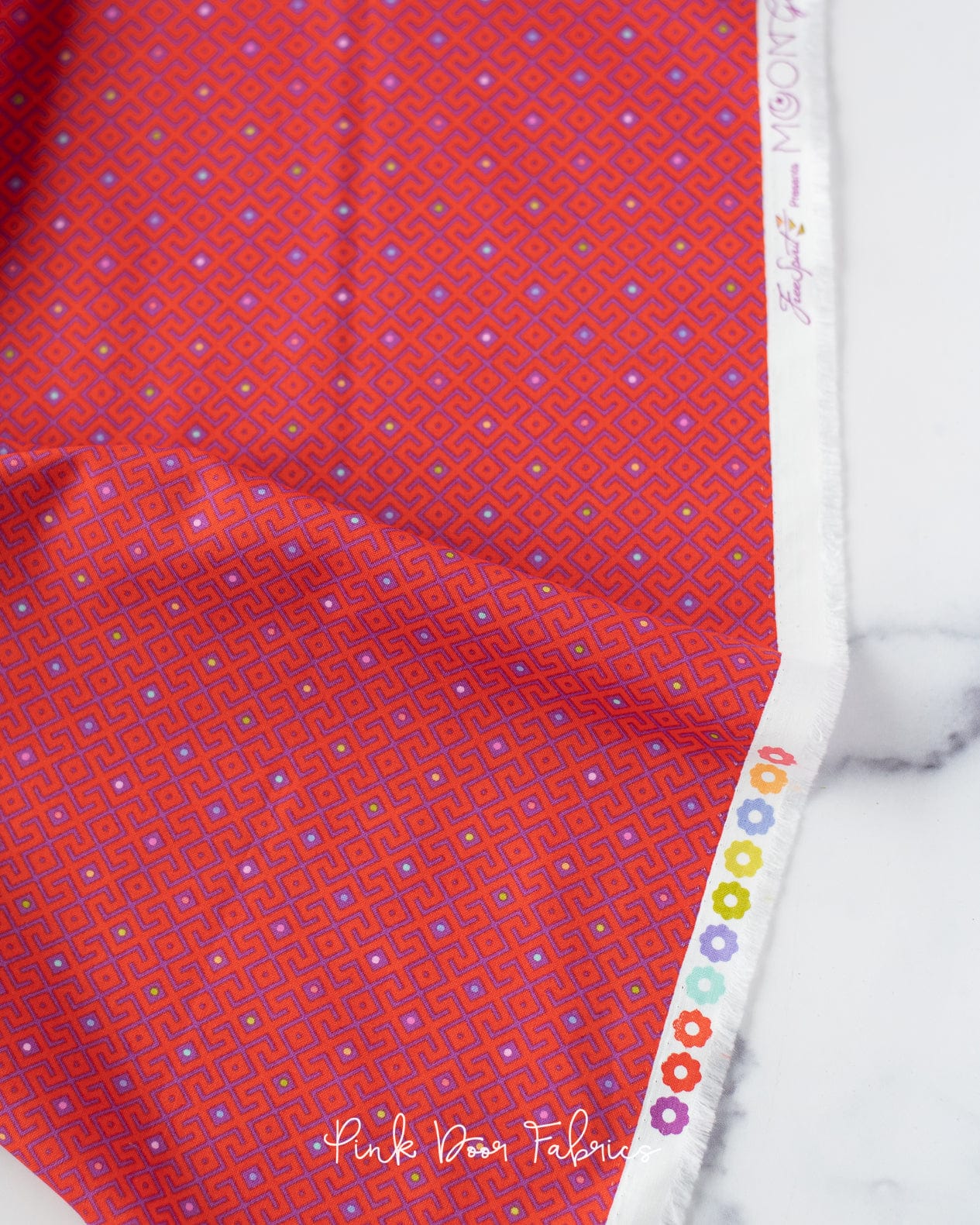 Cotton quilting fabric pattern called 'Baby Geo in Moonlight'. Part of the 'Moon Garden' fabric collection. Designed by Tula Pink for fabric company Free Spirit Fabrics. SKU: PWTP053.MOONLIGHT. 44-45 inch width.