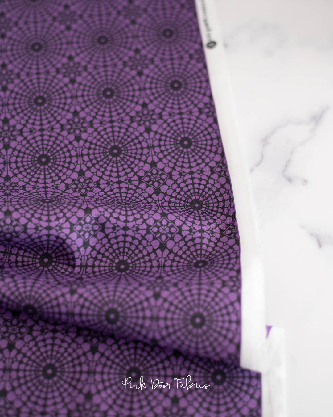 Cotton quilting fabric pattern called 'Lamp in Plum'. Part of the 'Nonna' fabric collection. Designed by Giucy Giuce for fabric company Andover Fabrics. SKU: A-9878-P. 44-45 inch width.