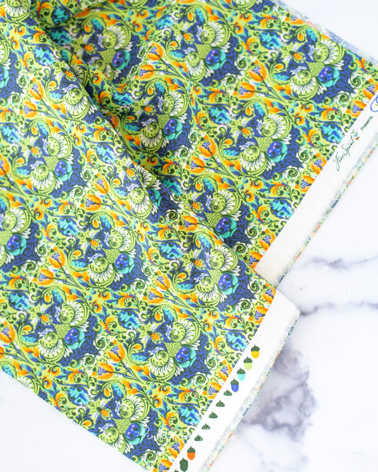 Cotton quilting fabric pattern called 'Bear with Me in Glow'. Part of the 'Tiny Beasts' fabric collection. Designed by Tula Pink for fabric company Free Spirit Fabrics. SKU: PWTP180.GLOW. 44-45 inch width.