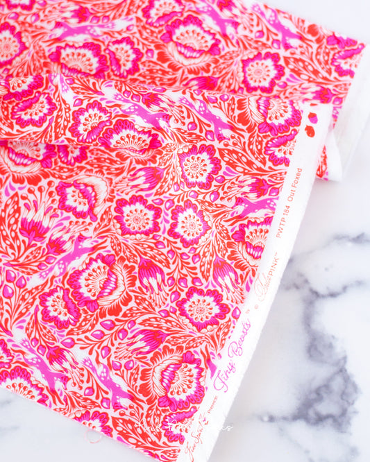 Cotton quilting fabric pattern called 'Out Foxed in Glimmer'. Part of the 'Tiny Beasts' fabric collection. Designed by Tula Pink for fabric company Free Spirit Fabrics. SKU: PWTP184.GLIMMER. 44-45 inch width.