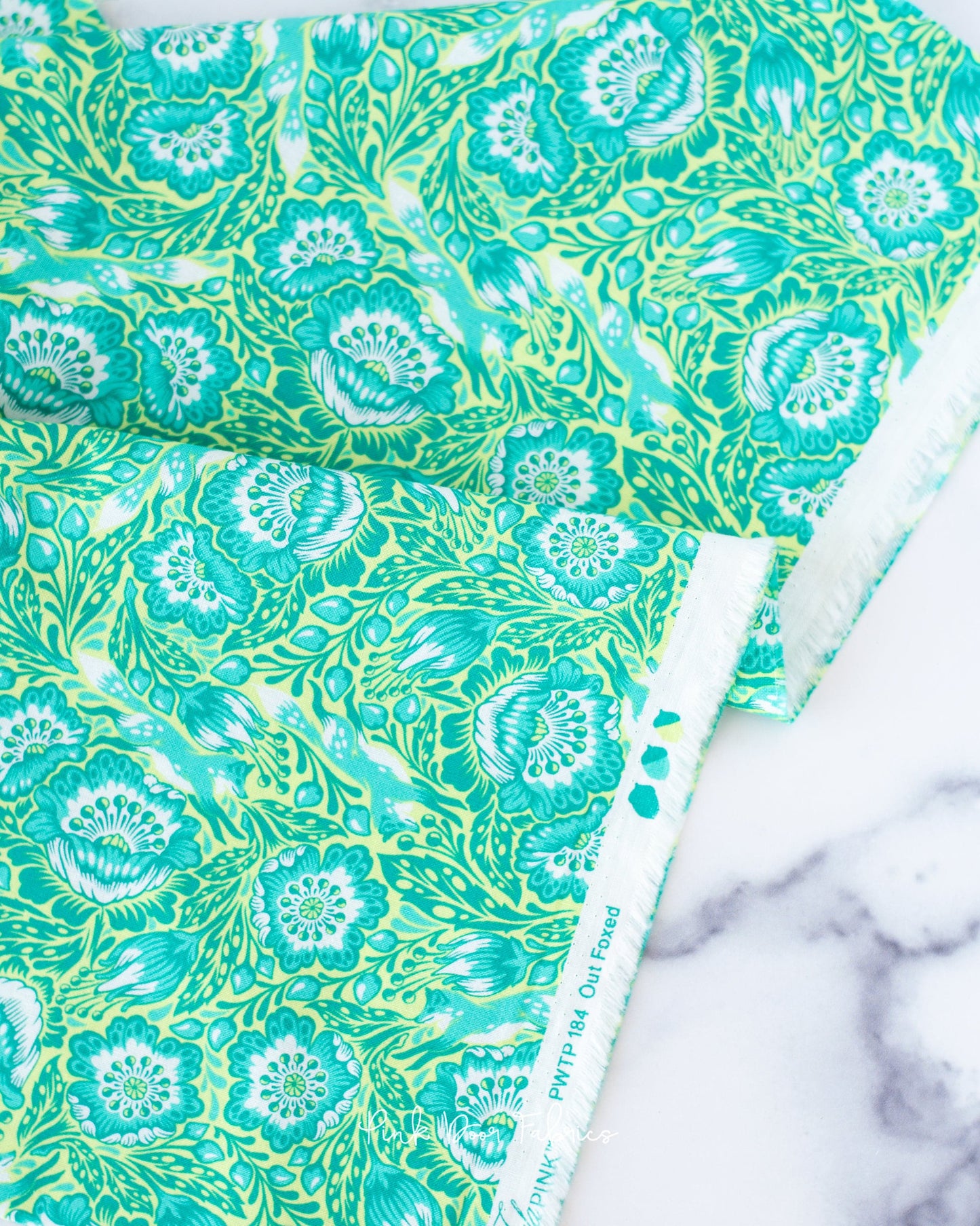 Cotton quilting fabric pattern called 'Out Foxed in Glow'. Part of the 'Tiny Beasts' fabric collection. Designed by Tula Pink for fabric company Free Spirit Fabrics. SKU: PWTP184.GLOW. 44-45 inch width.