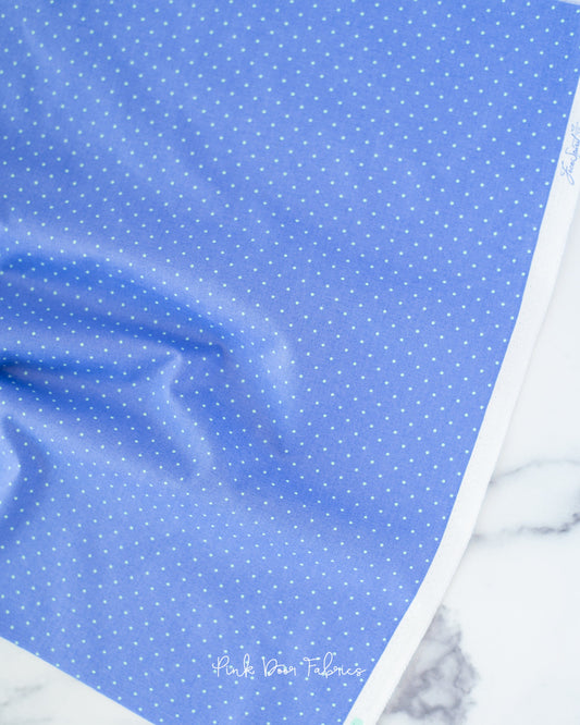 Cotton quilting fabric pattern called 'Tiny Dots in Bluebell'. Part of the 'True Colors' fabric collection. Designed by Tula Pink for fabric company Free Spirit Fabrics. SKU: PWTP185.BLUEBELL. 44-45 inch width.