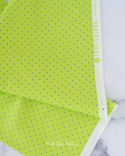Cotton quilting fabric pattern called 'Tiny Dots in Meadow'. Part of the 'True Colors' fabric collection. Designed by Tula Pink for fabric company Free Spirit Fabrics. SKU: PWTP185.MEADOW. 44-45 inch width.