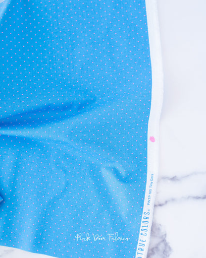 Cotton quilting fabric pattern called 'Tiny Dots in Sky'. Part of the 'True Colors' fabric collection. Designed by Tula Pink for fabric company Free Spirit Fabrics. SKU: PWTP185.SKY. 44-45 inch width.