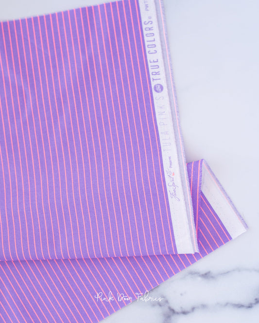 Cotton quilting fabric pattern called 'Tiny Stripes in Honesty'. Part of the 'True Colors' fabric collection. Designed by Tula Pink for fabric company Free Spirit Fabrics. SKU: PWTP186.HONESTY. 44-45 inch width.