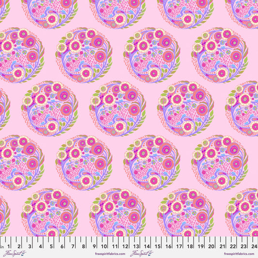 Cotton quilting fabric pattern called 'Topiary in Strawberry'. Part of the 'Parisville {Deja Vu}' fabric collection. Designed by Tula Pink for fabric company Free Spirit Fabrics. SKU: PWTP188.STRAWBERRY. 44-45 inch width.