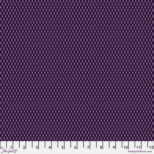 Cotton quilting fabric pattern called 'Fishnet in Equinox'. Part of the 'Nightshade Deja Vu' fabric collection. Designed by Tula Pink for fabric company Free Spirit Fabrics. SKU: PWTP212.EQUINOX. 44-45 inch width.