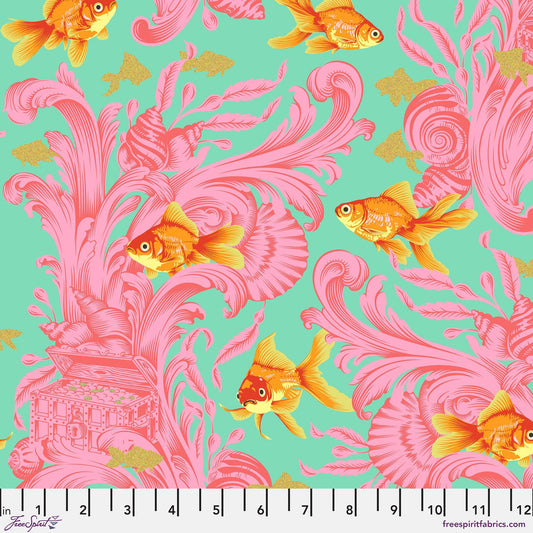 Cotton quilting fabric pattern called 'Treading Water in Blossom'. Part of the 'Besties' fabric collection. Designed by Tula Pink for fabric company Free Spirit Fabrics. SKU: PWTP214.BLOSSOM. 44-45 inch width.