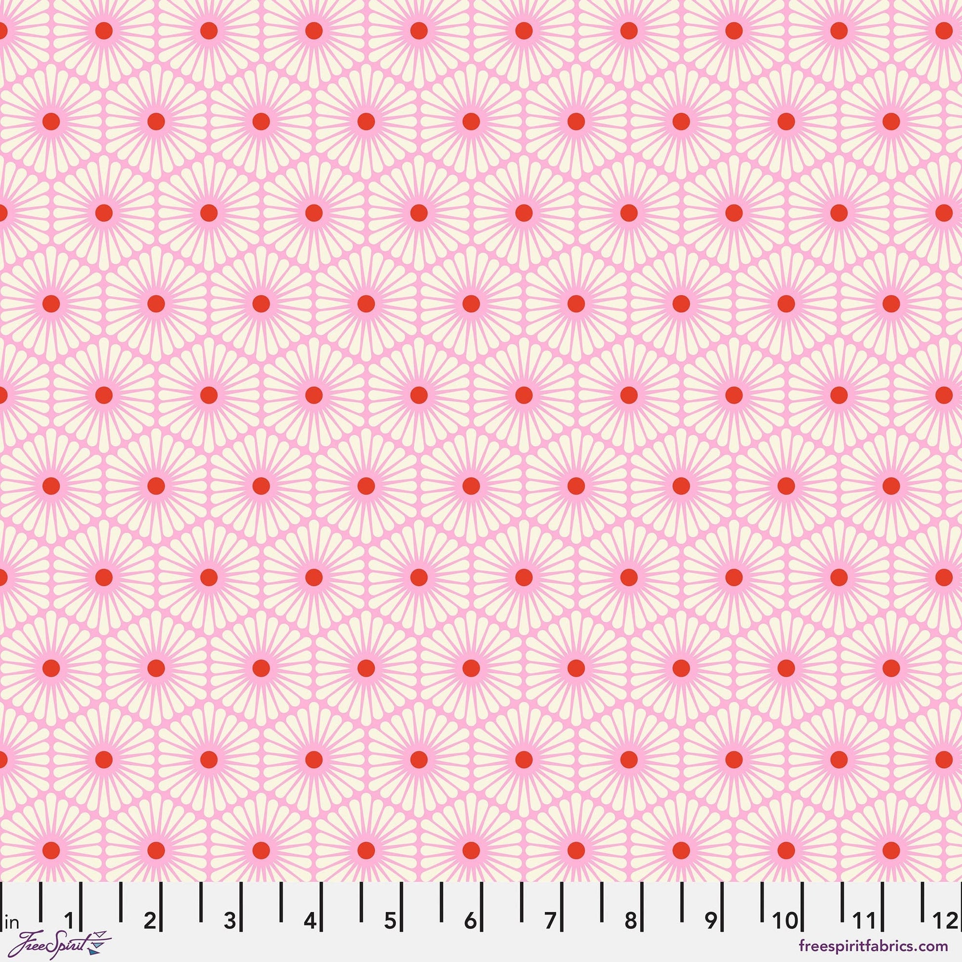 Cotton quilting fabric pattern called 'Daisy Chain in Blossom'. Part of the 'Besties' fabric collection. Designed by Tula Pink for fabric company Free Spirit Fabrics. SKU: PWTP220.BLOSSOM. 44-45 inch width.