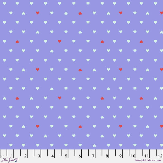 Cotton quilting fabric pattern called 'Unconditional Love in Bluebell'. Part of the 'Besties' fabric collection. Designed by Tula Pink for fabric company Free Spirit Fabrics. SKU: PWTP221.BLUEBELL. 44-45 inch width.