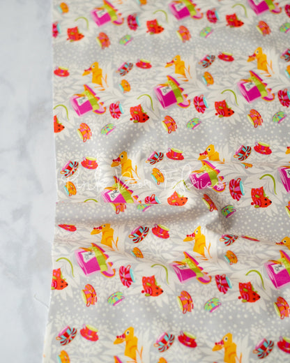 Cotton quilting fabric pattern called '6pm Somewhere in Wonder'. Part of the 'Curiouser & Curiouser' fabric collection. Designed by Tula Pink for fabric company Free Spirit Fabrics. SKU: PWTP165.WONDER. 44-45 inch width.