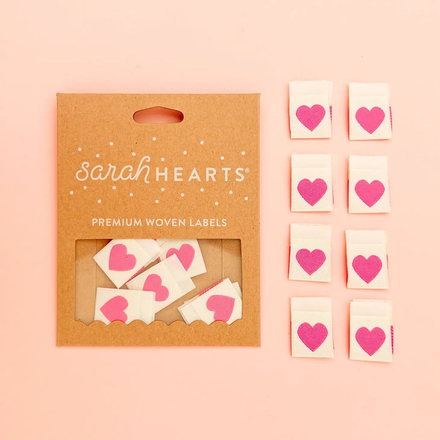 Sarah Hearts - Pink Hearts - Sewing Woven Clothing Label Tags - LP150