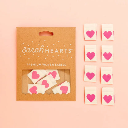 Sarah Hearts - Pink Hearts - Sewing Woven Clothing Label Tags - LP150