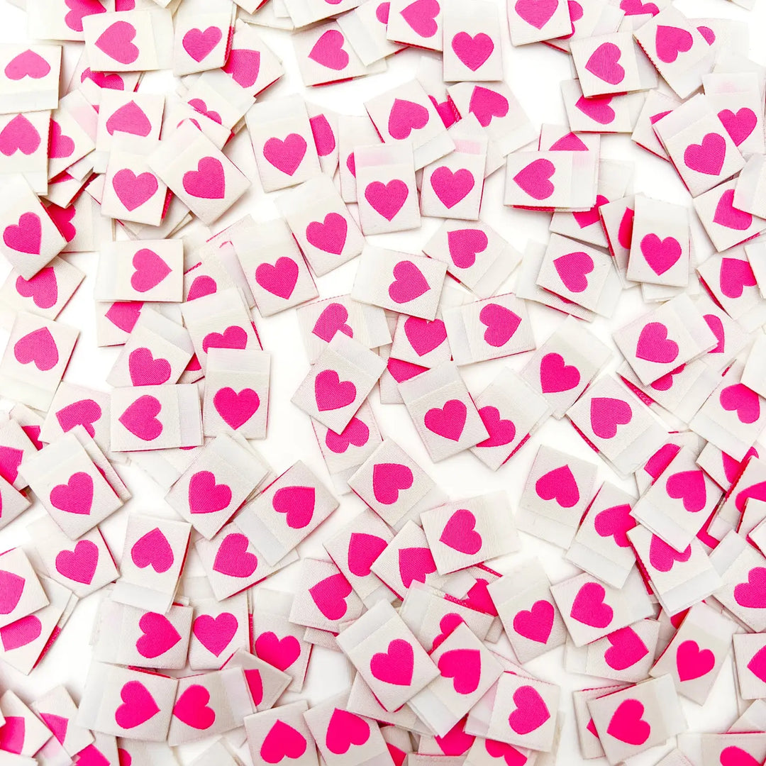 Sarah Hearts - Pink Hearts - Sewing Woven Clothing Label Tags - SHLP150