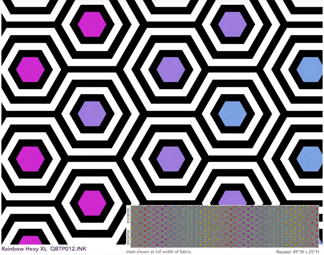 2023 True Colors - 108" Wide Sateen Backing - Rainbow Hexy XL in Ink - 3 Yard Cut