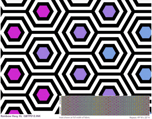 2023 True Colors - 108" Wide Sateen Backing - Rainbow Hexy XL in Ink - 3 Yard Cut