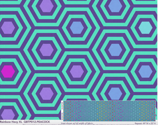 2023 True Colors - 108" Wide Sateen Backing - Rainbow Hexy XL in Peacock - QBTP012.PEACO - Half Yard