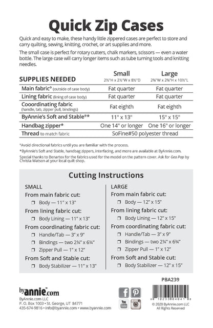 Quick Zip Cases - Patterns by Annie - Paper Pattern - PBA239