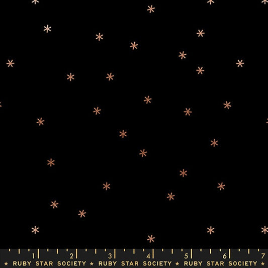 Cotton quilting fabric pattern called 'Spark in Black'. Part of the 'Spark' fabric collection. Designed by Ruby Star Society for fabric company Moda Fabrics. SKU: RS0005 68M. 44-45 inch width.