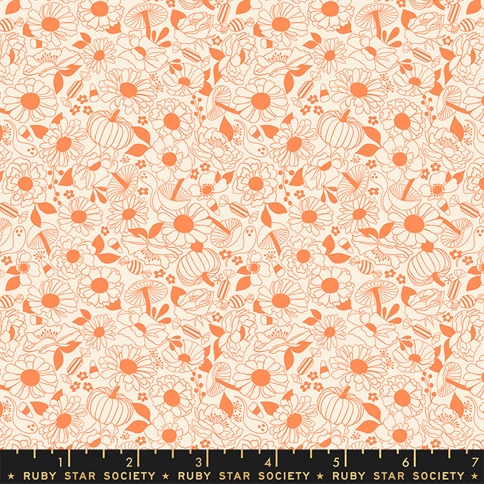 Tiny Frights - Halloween Floral in Pumpkin - RS5117 12 - Half Yard