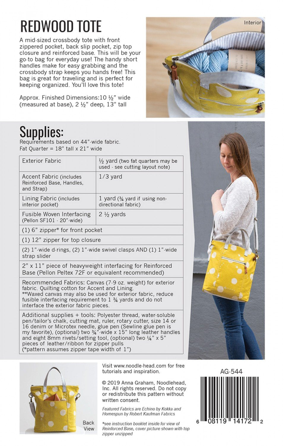 Redwood Tote - Paper Pattern - Noodlehead - AG-544