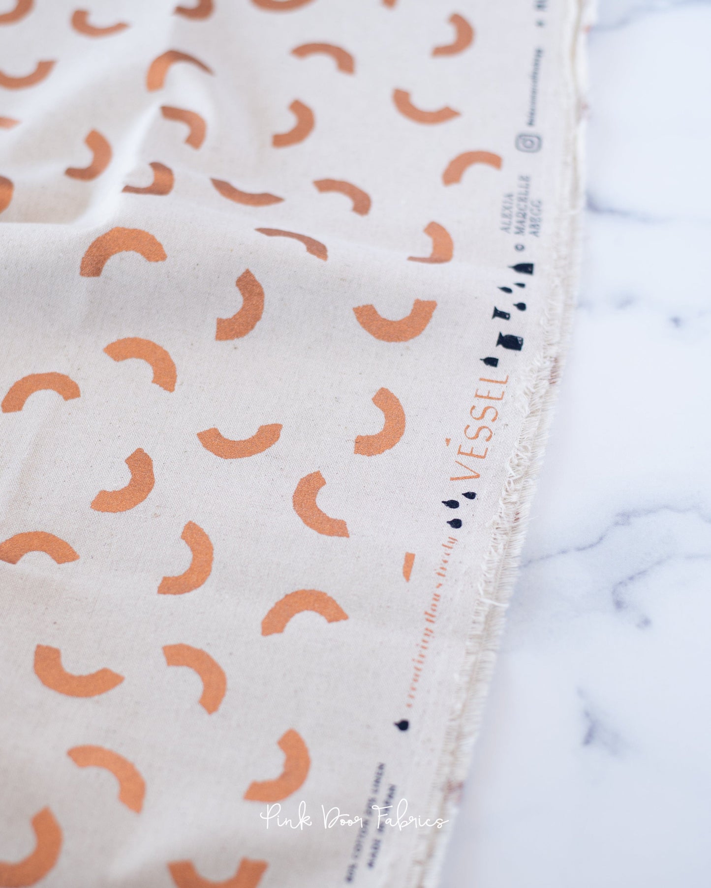 Cotton Linen Canvas quilting fabric pattern called 'Hills in Copper on Canvas Linen'. Part of the 'Vessel' fabric collection. Designed by Alexia Abegg for the Moda Fabrics fabric company. SKU: RS4047 15LM. 44-45 inch width.