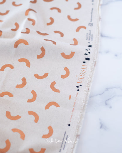 Cotton Linen Canvas quilting fabric pattern called 'Hills in Copper on Canvas Linen'. Part of the 'Vessel' fabric collection. Designed by Alexia Abegg for the Moda Fabrics fabric company. SKU: RS4047 15LM. 44-45 inch width.