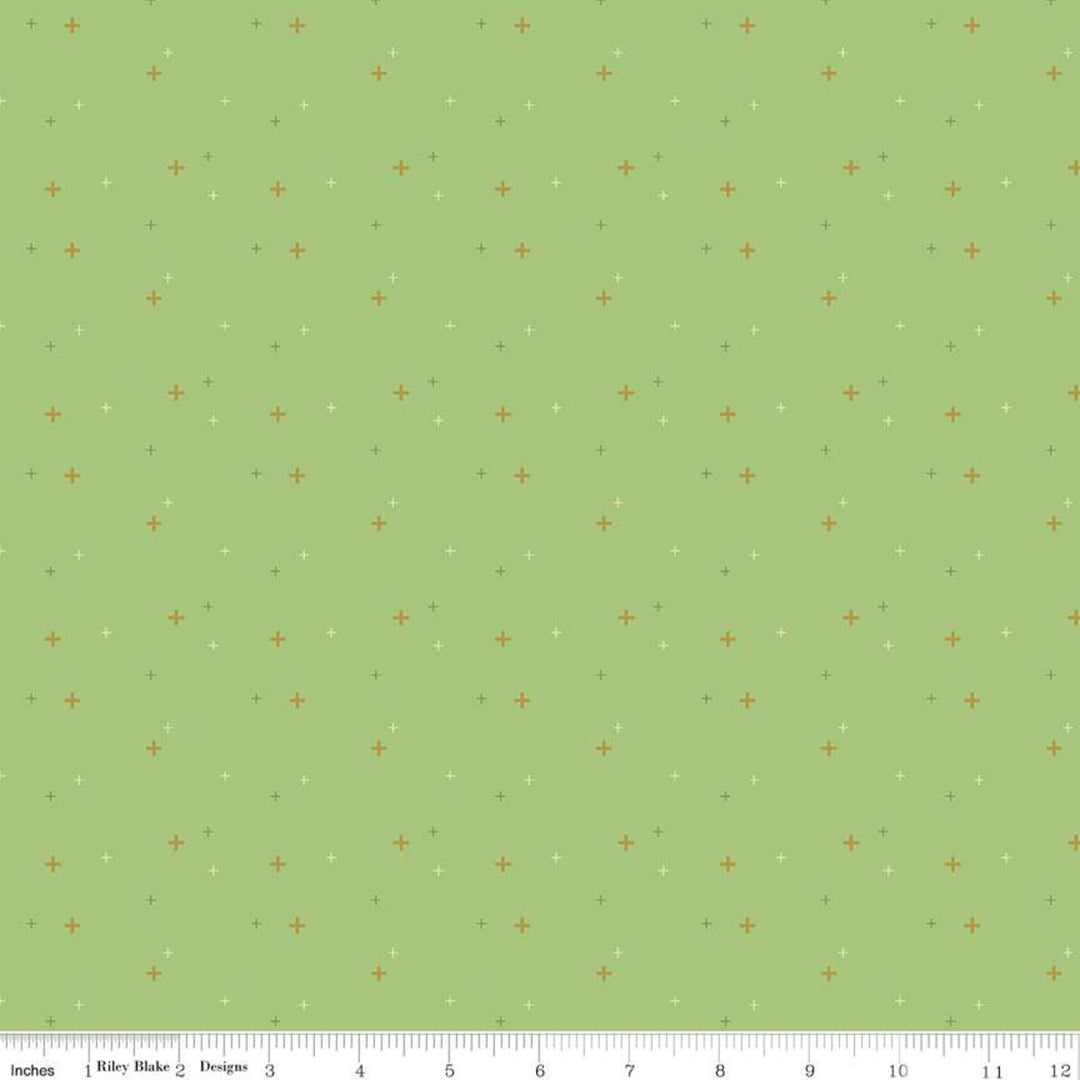Cotton quilting fabric pattern called 'Sparkler in Riley Green'. Part of the 'Sparkler' fabric collection. Designed by Melissa Mortenson for fabric company Riley Blake Designs. SKU: SC650-RILEYGREEN. 44-45 inch width.