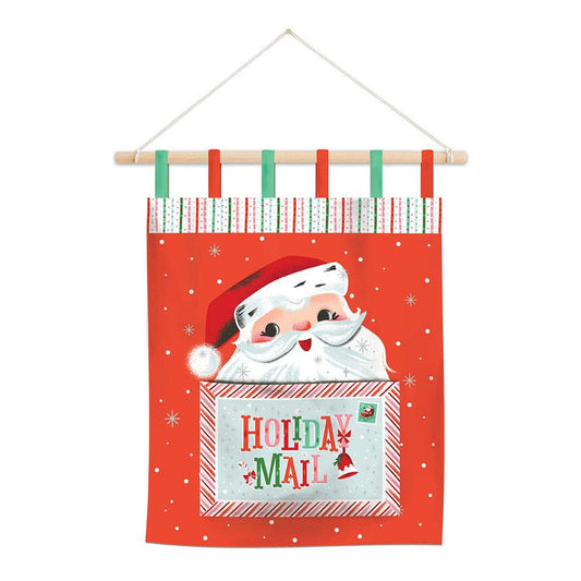 Cotton quilting fabric pattern called 'Holiday Mail Bag Panel'. Part of the 'Twas' fabric collection. Designed by Jill Howard for fabric company Riley Blake Designs. SKU: SP13468-PANEL. 44-45 inch width.